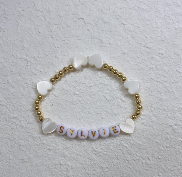 The ‘Ava’ Pearl Hearts Goldie Bracelet (can be personalised)