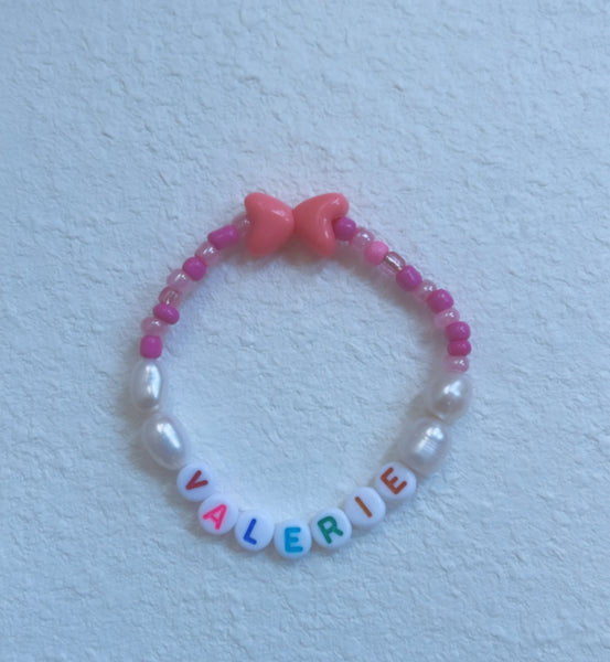 The pink hearts 'Pearl' personalised Name Bracelet (made to order)