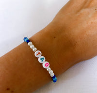 The ‘Mini Pearl' Blue Lagoon Personalised Name Bracelet with multi coloured beads (made to order) - Petite Chou