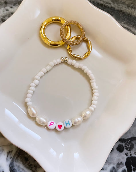 The White 'Pearl' Personalised Name Bracelet (made to order) - Petite Chou